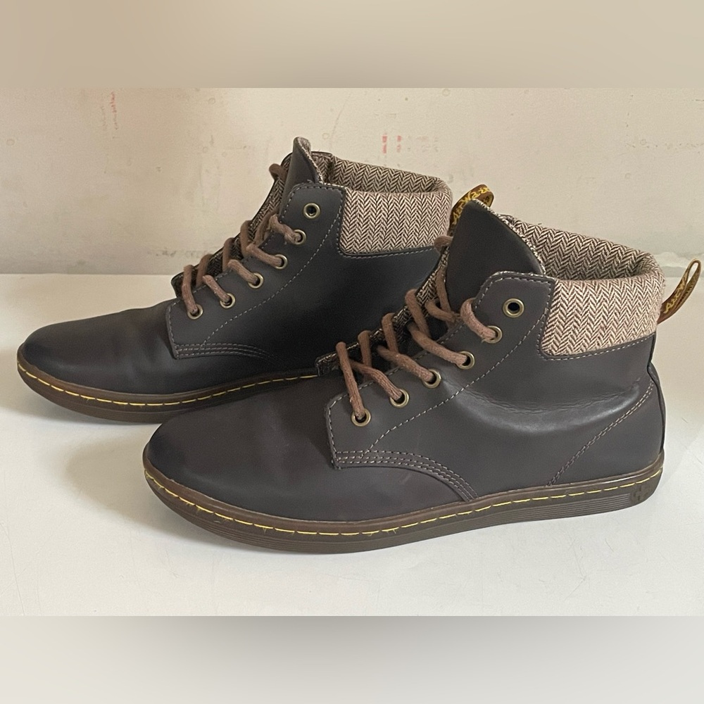 Dr. Martens Dark Brown Ankle Boots with Herringbone Collar